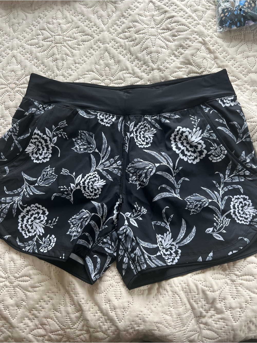 Lands' End Black Floral Athletic Shorts